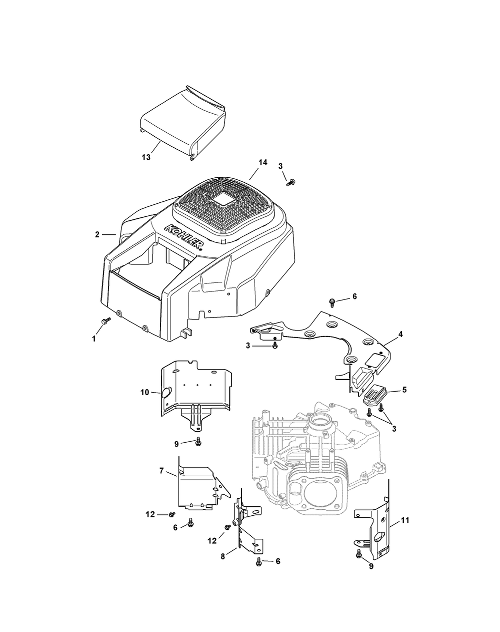 Kohler Sv725-3019 Blower Housing, Baffles And Rectifier Diagram and Parts List for Z-FORCES54 (17AF5GHC-17AF5GHC010)(2011) Cub Cadet Lawn Tractor